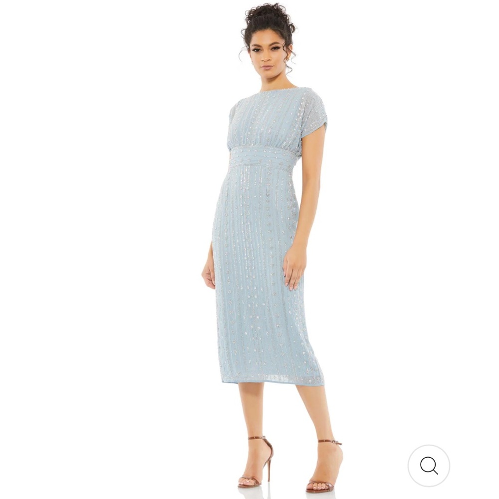 Mac Duggal BEADED CAP SLEEVE COLUMN MIDI DRESS